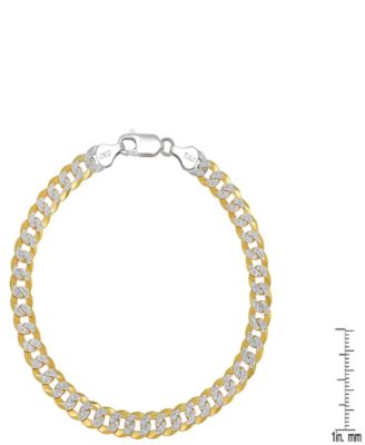 Unisex Two-Tone Sterling Silver and 18K Gold Plated Diamond Cut Curb Link Bracelet