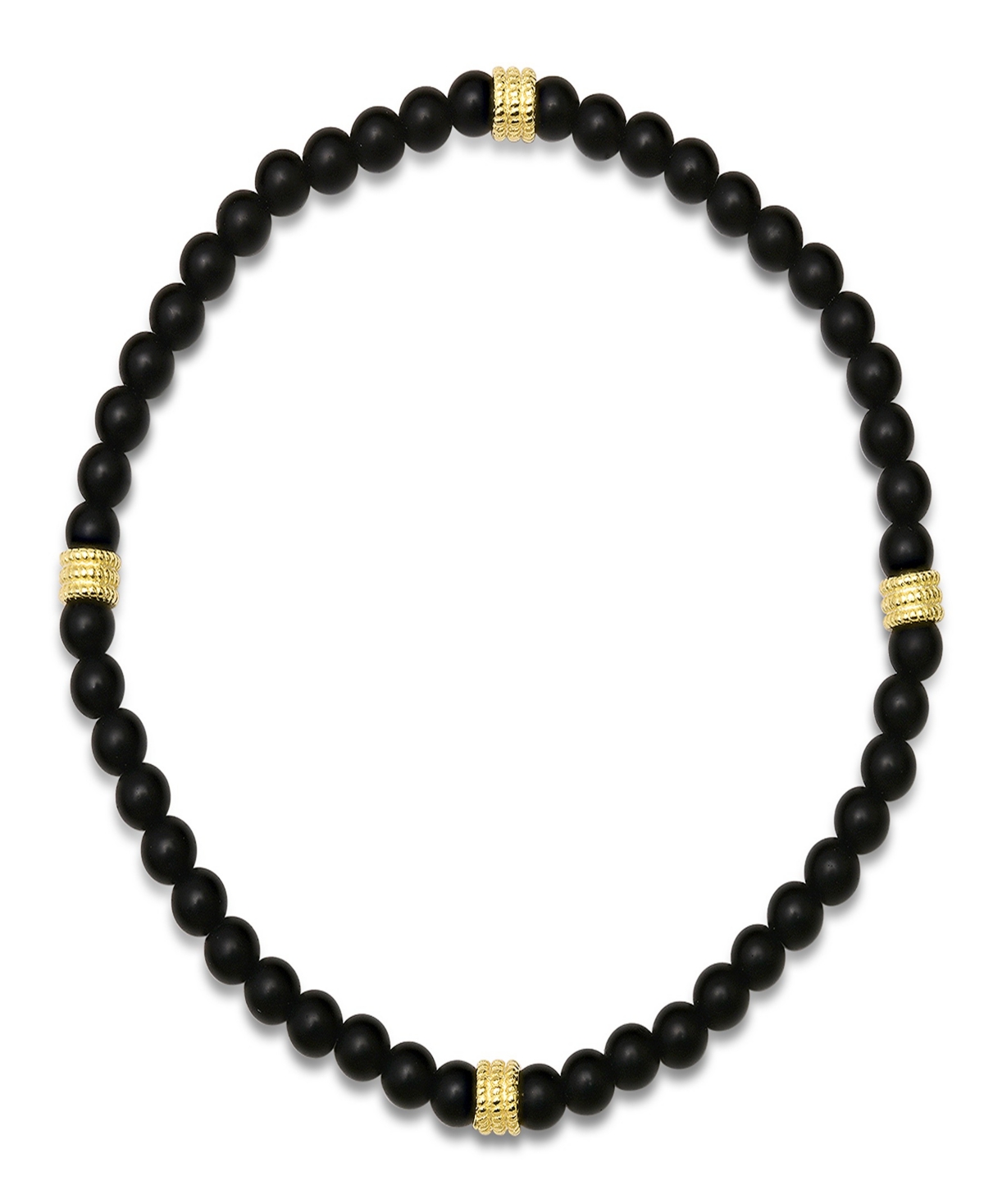 Men's 14K Gold Plated Sterling Silver and Black Lava Beaded Stretch Bracelet - Black