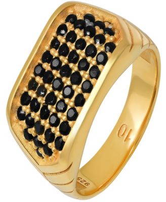 Men's 14K Gold Plated and Sterling Silver Simulated Black Diamonds Ring