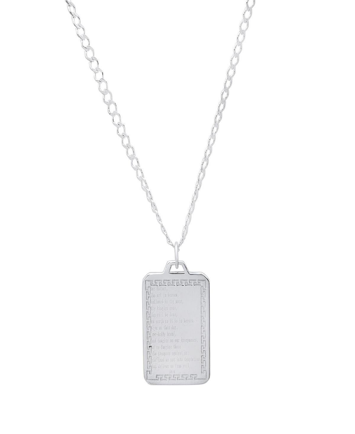 Men's Sterling Silver Lords Prayer Dog Tag Pendant Necklace - Silver
