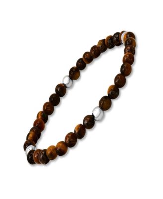 Men’s Sterling Silver and Tiger Eye Beaded Stretch Bracelet
