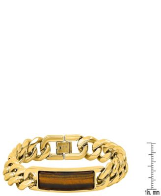 Men's 18K Gold-Plated and Stainless-Steel Cuban Chain and Tiger Eye ID Bracelet