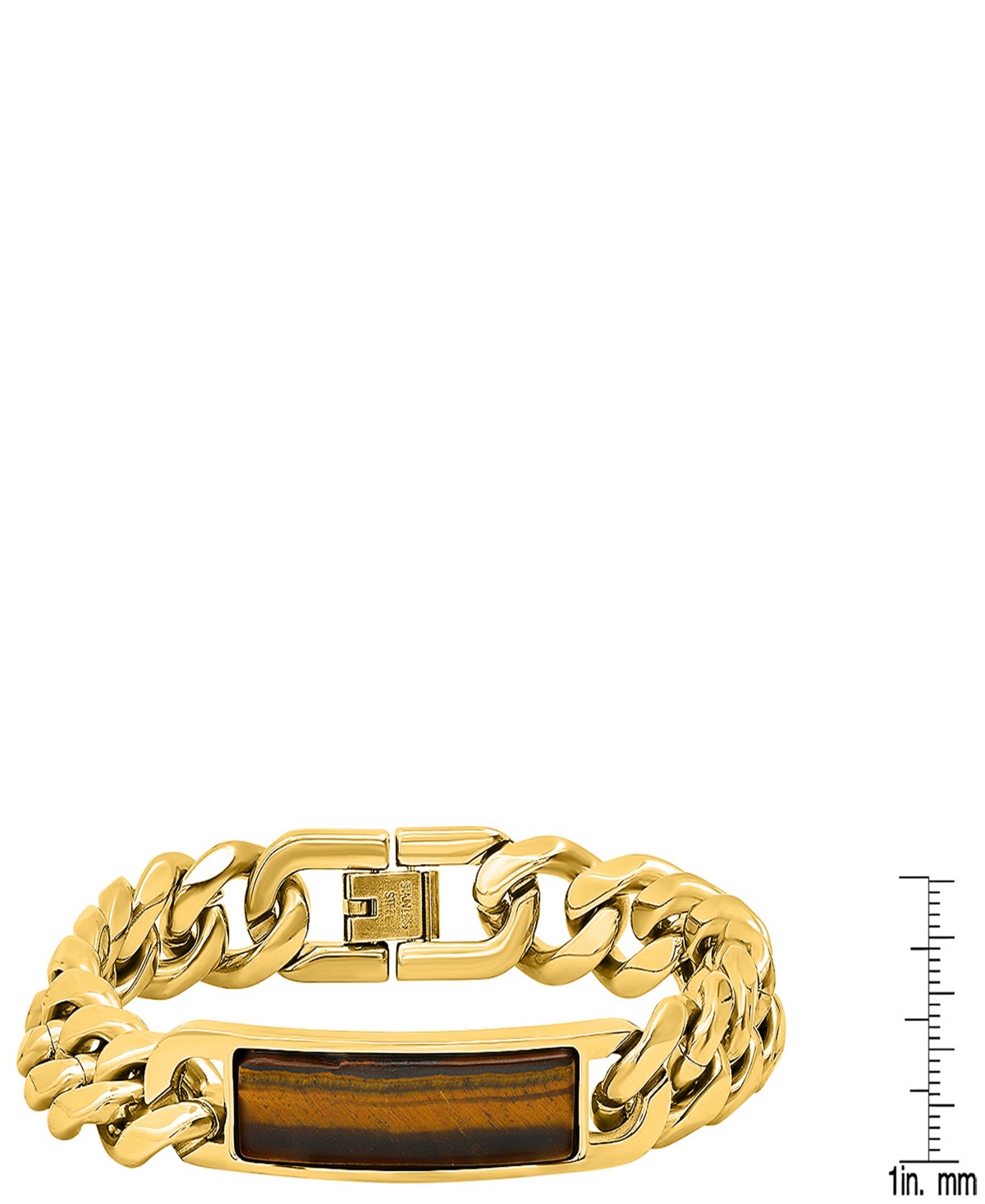 Steeltime Men's 18k Gold-plated And Stainless-steel Cuban Chain And Tiger Eye Id Bracelet