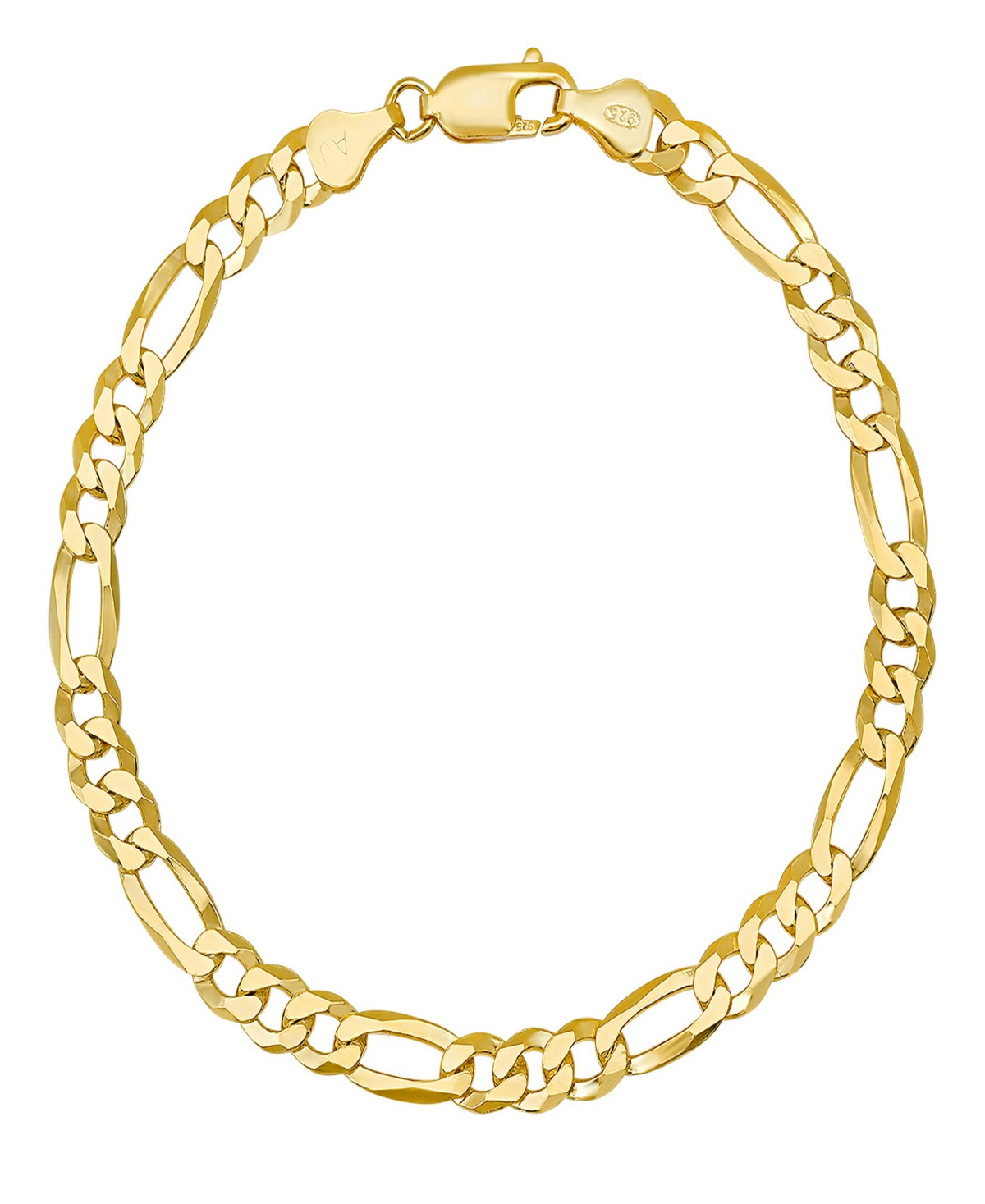 Unisex 14K Gold Plated Sterling Silver 150 Figaro Super Flat 8.5" Bracelet - Gold
