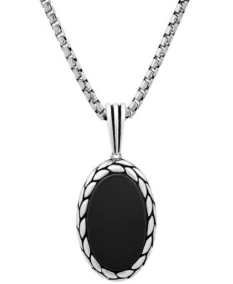 Men's Simulated Black Onyx Oval Pendant Necklace