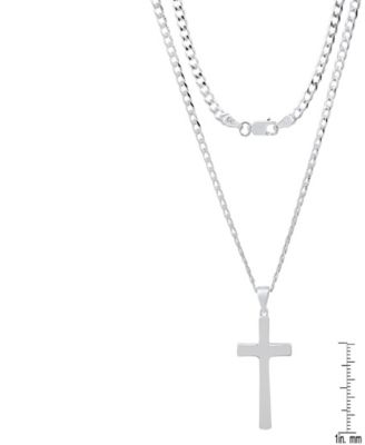 Unisex Sterling Silver Cuban Superflat Chain and Cross Pendant Necklace