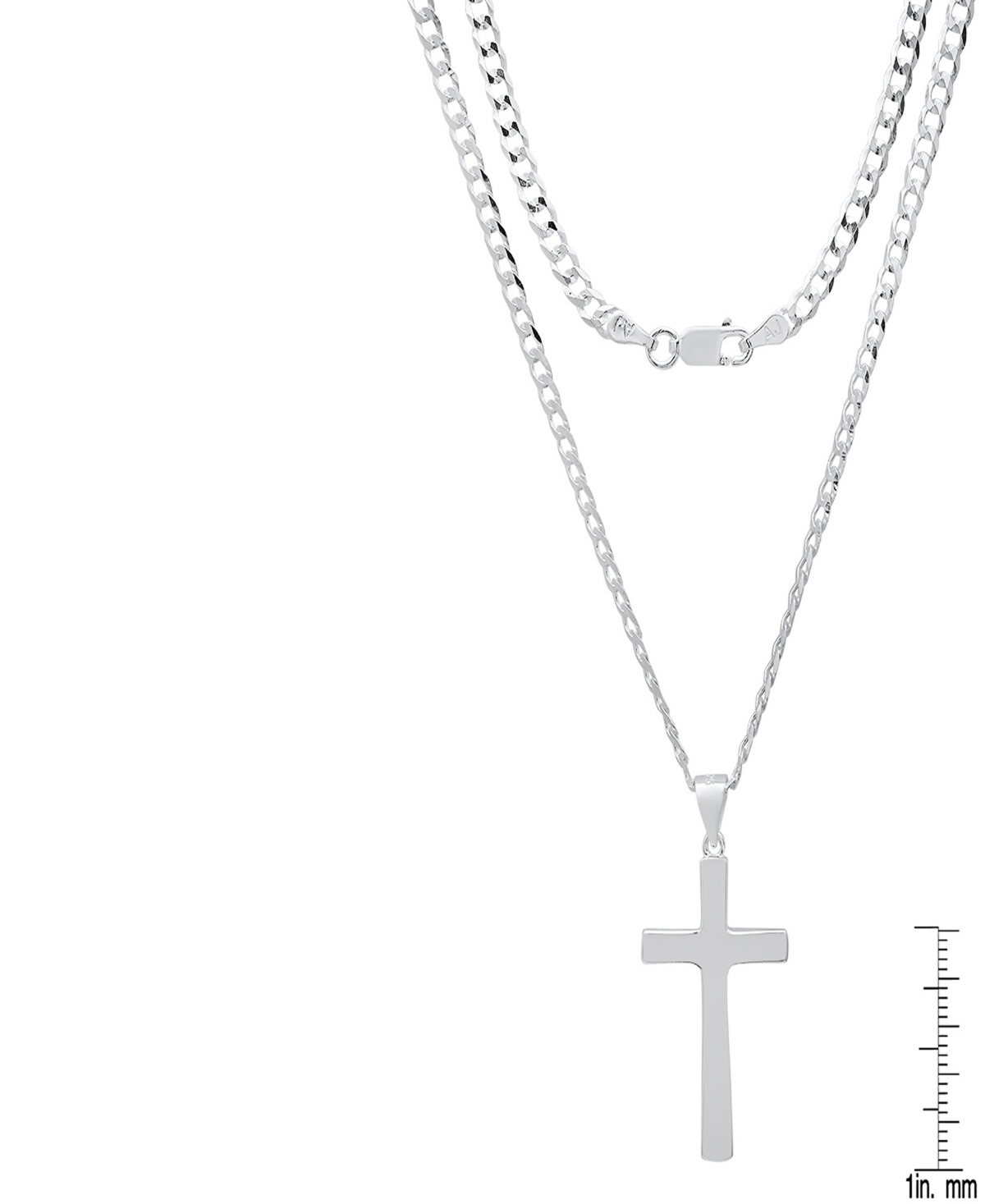 Steeltime Unisex Sterling Silver Cuban Superflat Chain And Cross Pendant Necklace