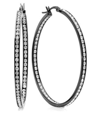 Women's Stainless Steel In and Out Simulated Diamond Hoop Earrings