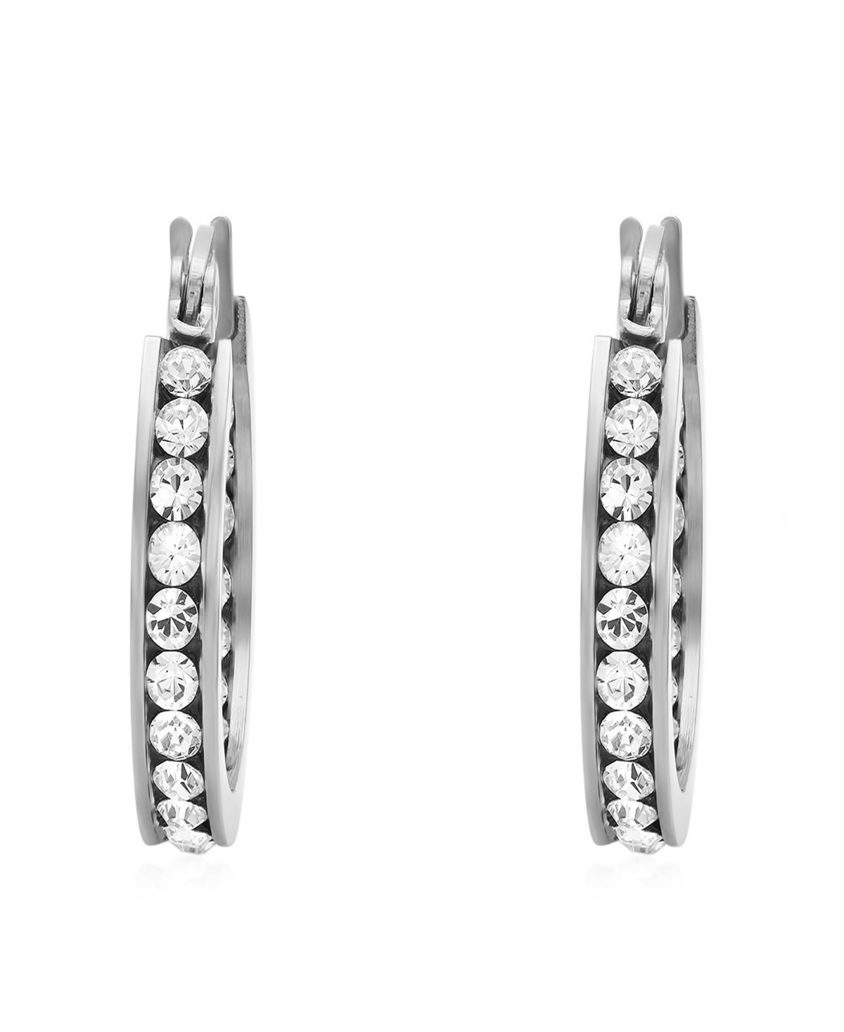 Steeltime Women's Stainless-steel Hoop Earrings Adorned With Swarovski Crystals