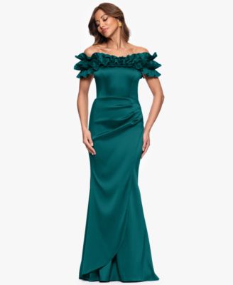 XSCAPE - Women's Ruffled Off-The-Shoulder Long Sheath Dress
