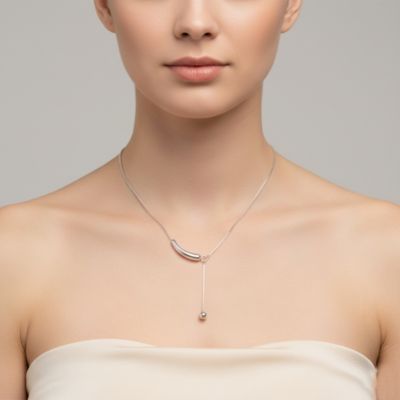 White Gold Plated Minimalist Curved Pendant Y-Necklace