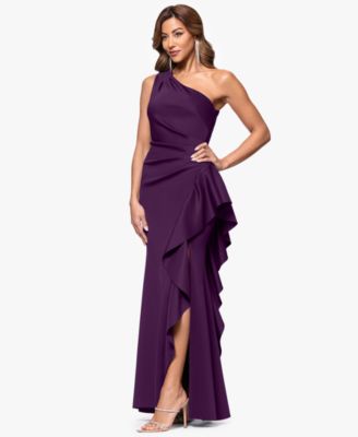 Women's Ruffled One-Shoulder Scuba Gown