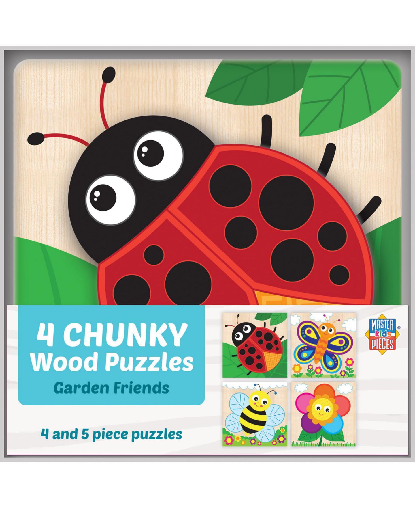 Детские игрушки MasterPieces Puzzles Garden Friends 4-Pack Chunky Wood Puzzles, Ages 2+ — фото 1