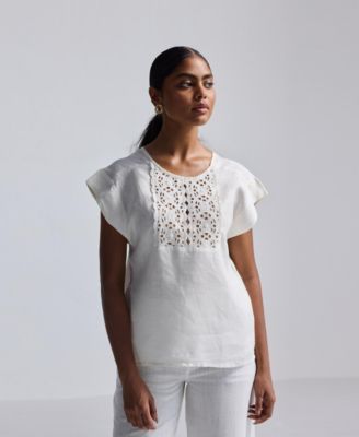 Women's Boxy Top with Embroidered Lace Detail