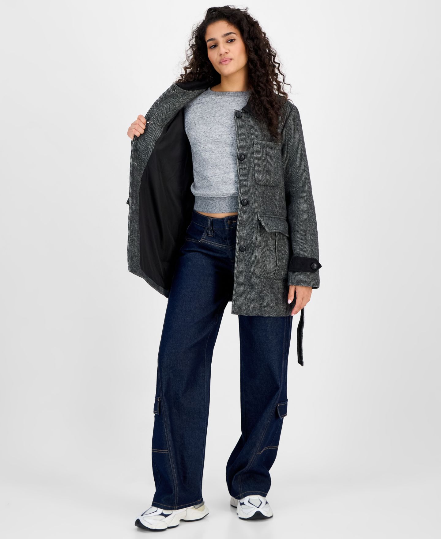 Женская куртка Steve Madden Belted Single-Breasted, цвет: Чёрный — фото 4