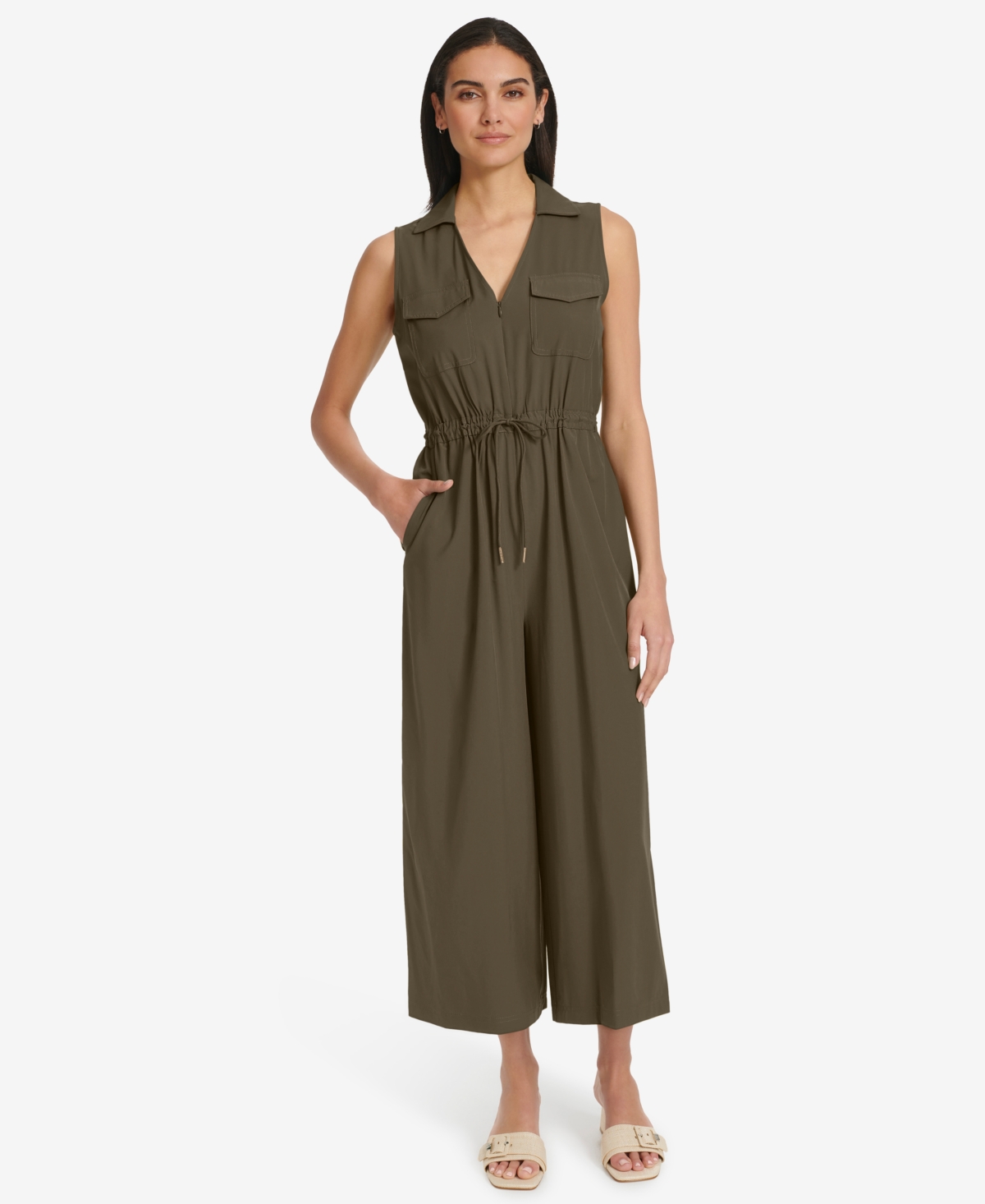Calvin Klein Women's Sleeveless Straight-leg Jumpsuit In Brown