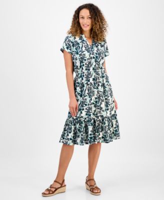 Style & Co - Petite Textured Lily V-Neck Flared Dress