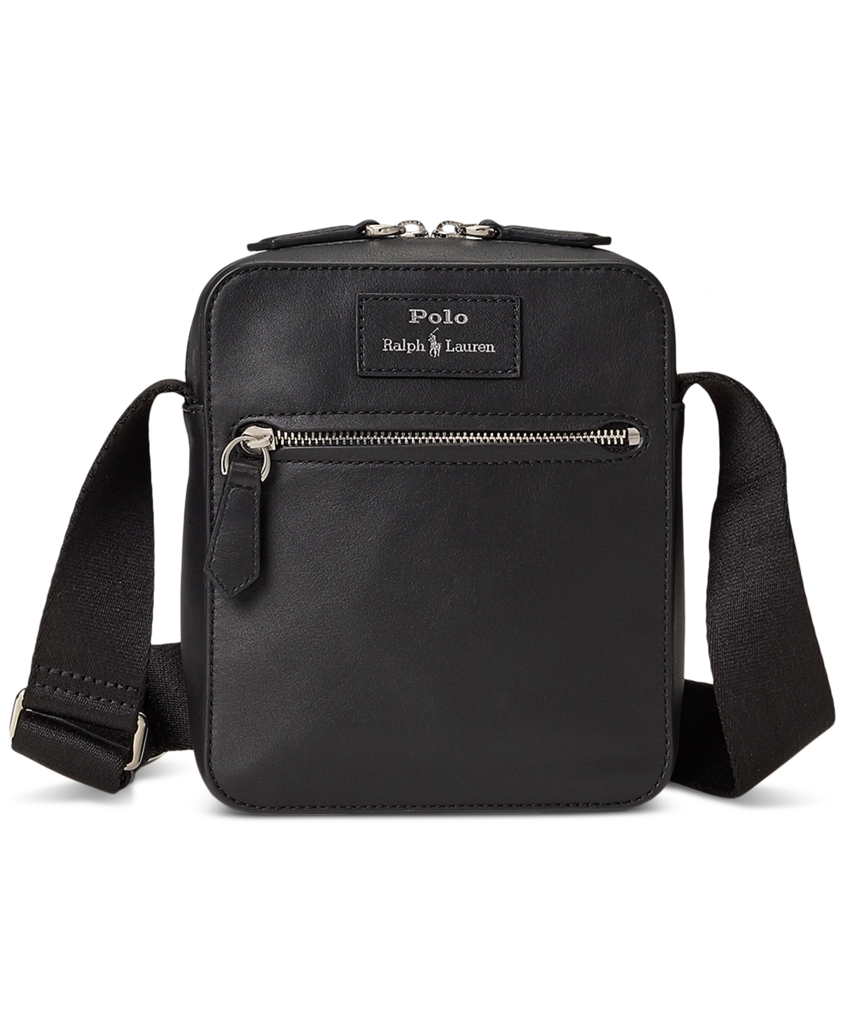 Men's Smooth Leather Crossbody Bag - Black