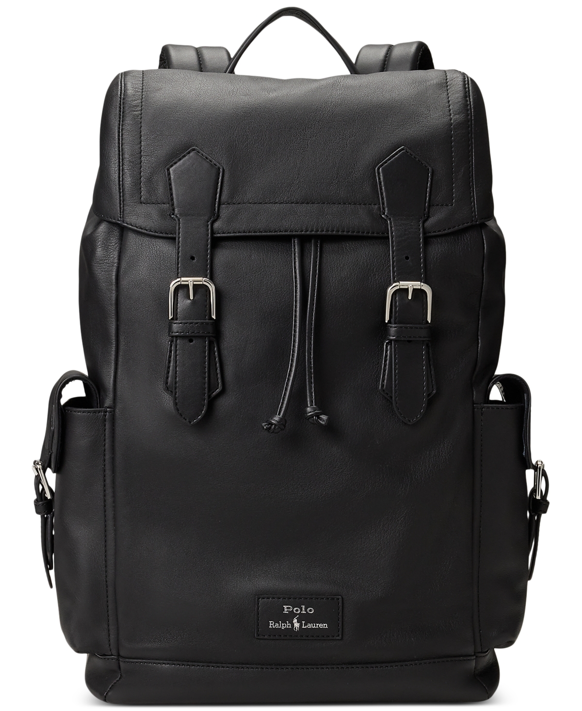 Men's Smooth Leather Backpack - Black