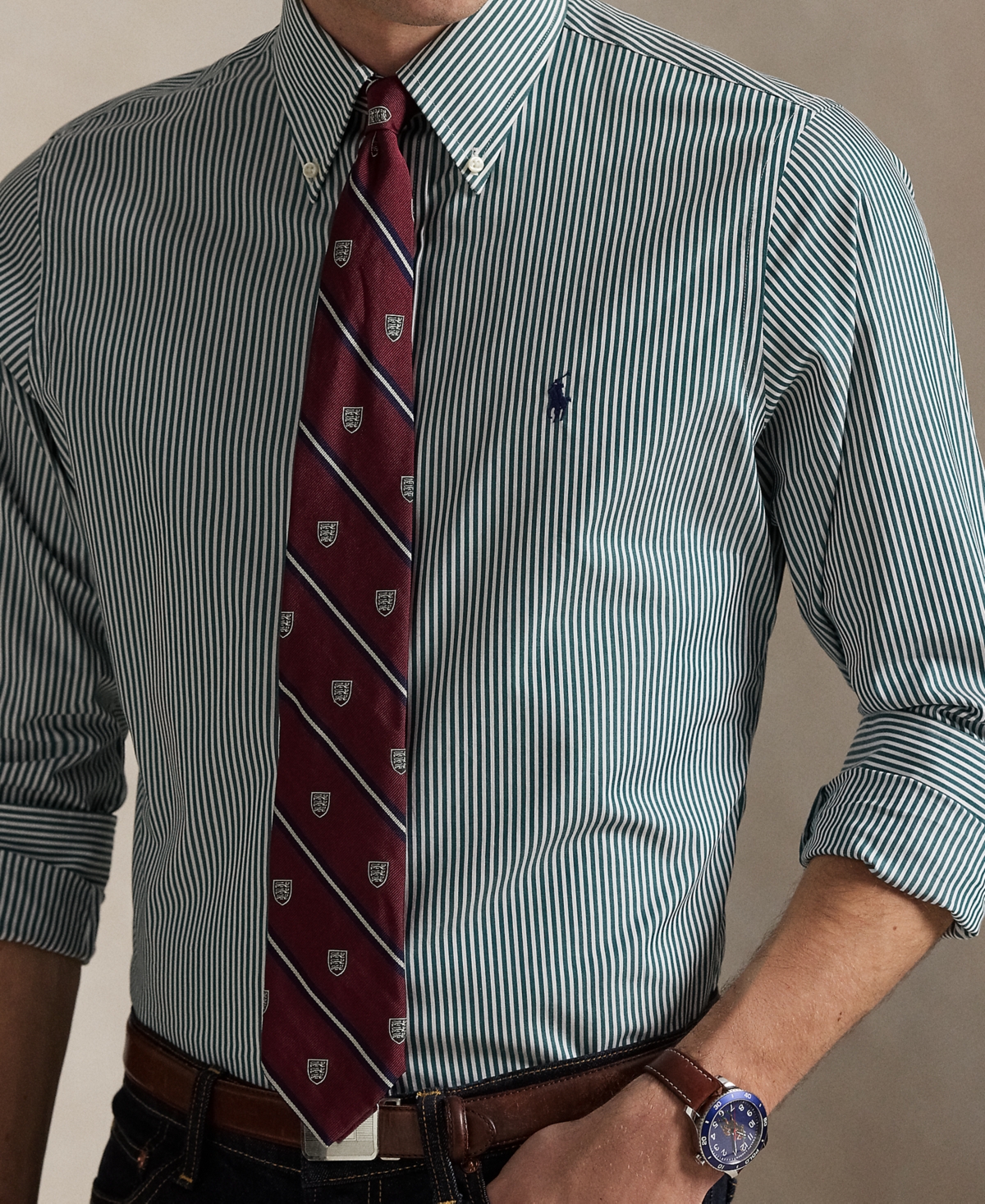 Polo Ralph Lauren Men's Classic-fit Striped Poplin Shirt In Green