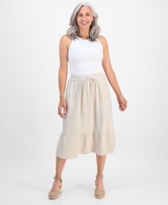 Style & Co - Petite Cotton Gauze Tiered Pull-On Midi Skirt