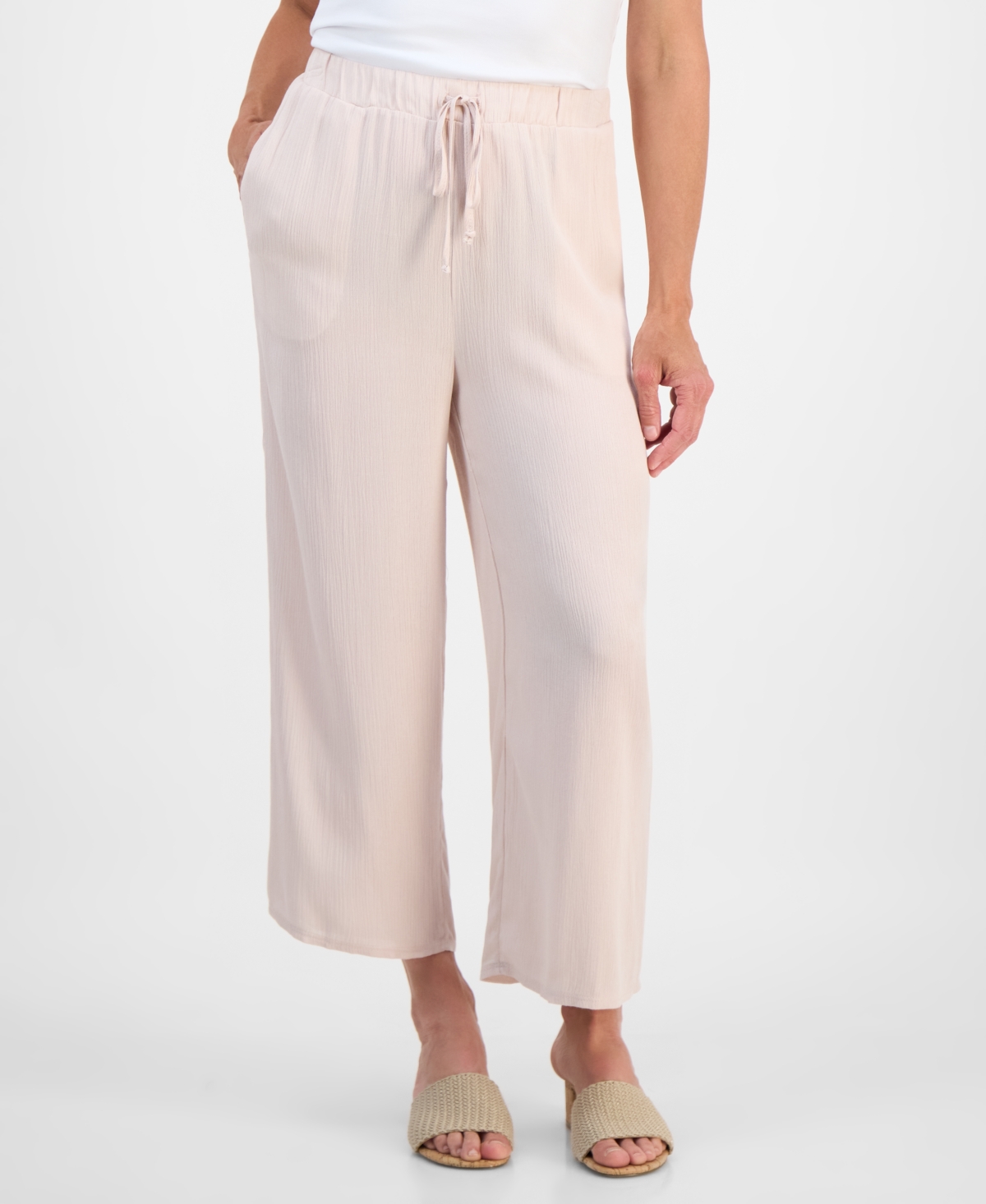Style & Co Petite Crop Tie-waist Wide-leg Pants, Exclusively At Macy's In Brown
