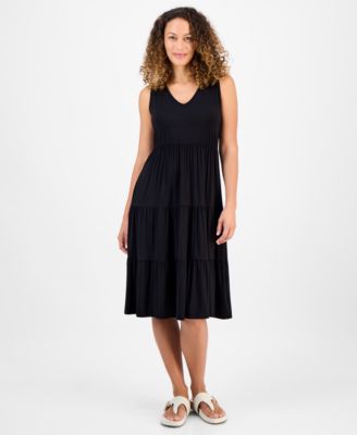 Style & Co - Petite V-Neck Tiered Sleeveless Midi Dress