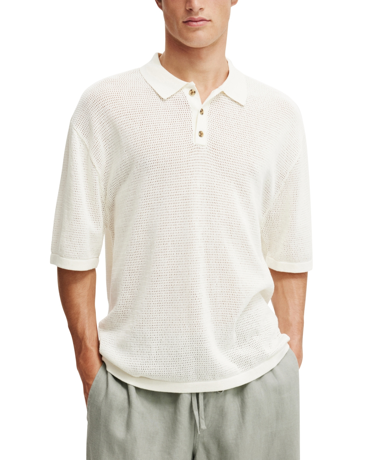 Men's Knitted Polo Shirt - Off-white