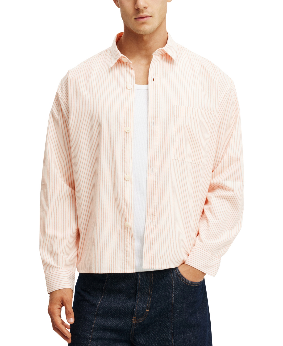 Men's Hampton Long Sleeve Shirt - Apricot stripe