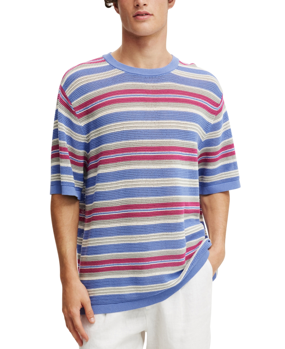 Men's Knit T-Shirt - Purple summer stripe