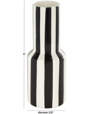 Ceramic 11" Rounded Striped Decorative Vase