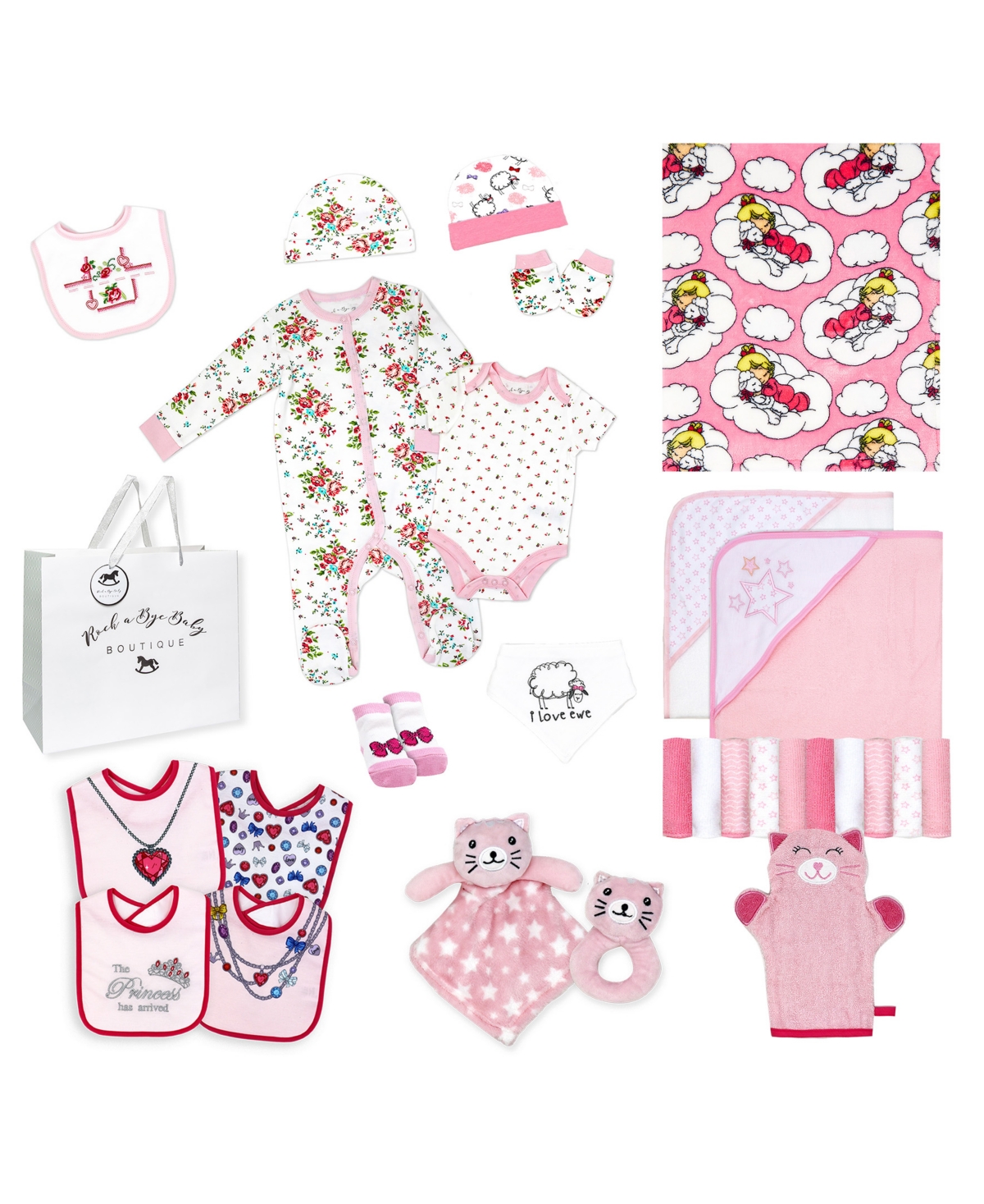 3 Stories Trading Baby Girls 28-piece Essentials Shower Gift Bundle Set