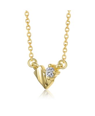 Sterling Silver 14K Gold Plated with Clear Moissanite Rectangluar Pendant Necklace.