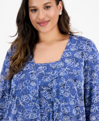 Plus Size Printed Tank Top & Jacket Set