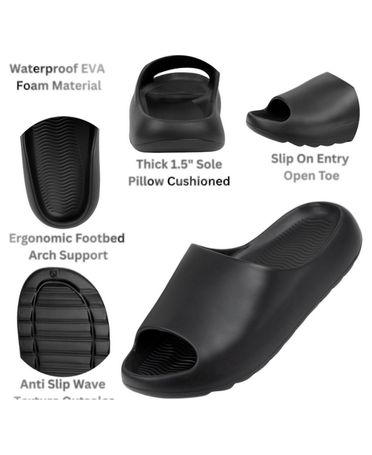 Мужские сандалии Alpine Swiss Edgar Cloud Slides Ultra-Comfortable Arch Support Pillow Slippers Light Waterproof Non-Slip Recovery Sandals Shower Pool Gym, цвет: Чёрный — фото 2