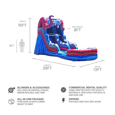 15  Ocean Battle Tall Water Slide with Detachable Deep Pool, Big Kids and Adults, Commercial Grade, Outdoor Backyard Water Park, Indoor Use, Summer Fun, Blow Up Inflatable (with Blower)
