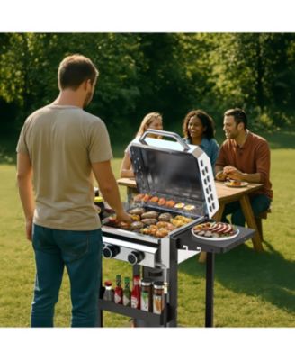  2-Burner Propane Gas Grill with Folding Side Tables,Stainless Steel 16,000 BTU BBQ Grill,Outdoor Grill for Barbecue,Patio,Camping