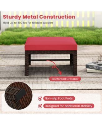 Multipurpose Outdoor 2 Pieces Patio PE Rattan Ottomans Footstool