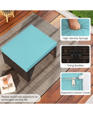 Multipurpose Outdoor 2 Pieces Patio PE Rattan Ottomans Footstool