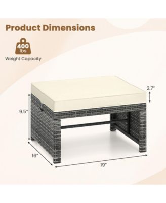 2 Pieces Patio PE Rattan Ottomans with Soft Zippered Cushions for Deck