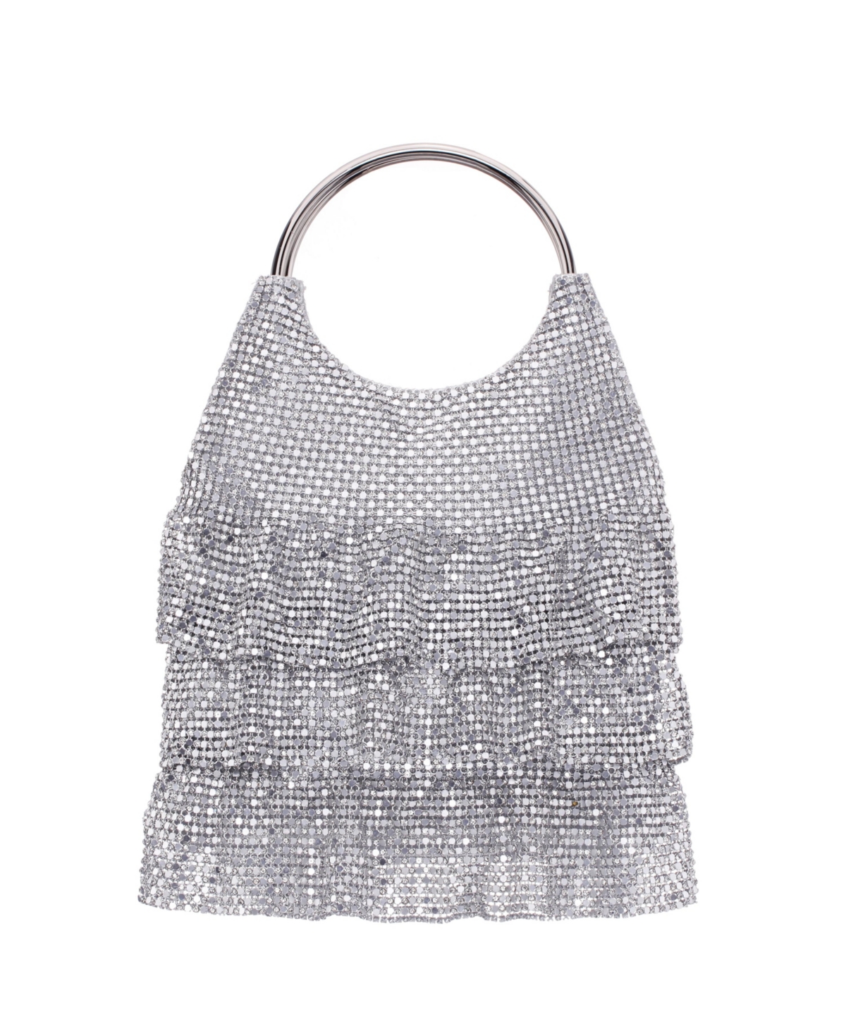 3-Tiered Crystal Mesh Ruffle Pouch Bag - Silver