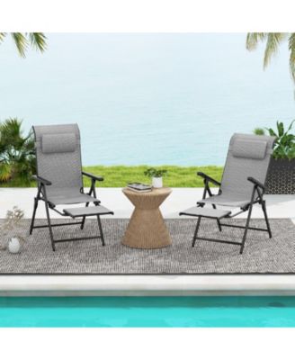 Folding Patio Chairs Set of 4 Lounge Chairs w/ 10-Level Adjustable Backrests