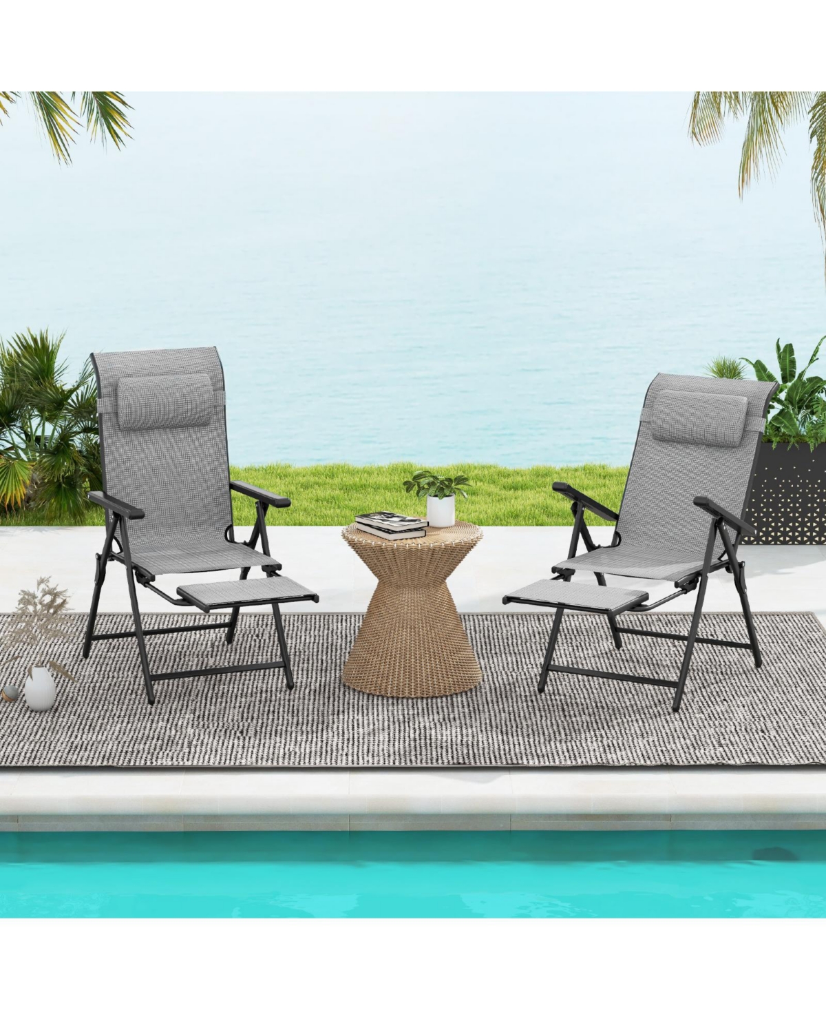 Gymax Folding Patio Chairs Set of 4 Lounge Chairs w/ 10-Level Adjustable Backrests