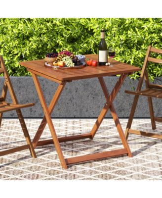 Patio Dining Table with Teak Finish and Umbrella Hole for Outdoor Meals