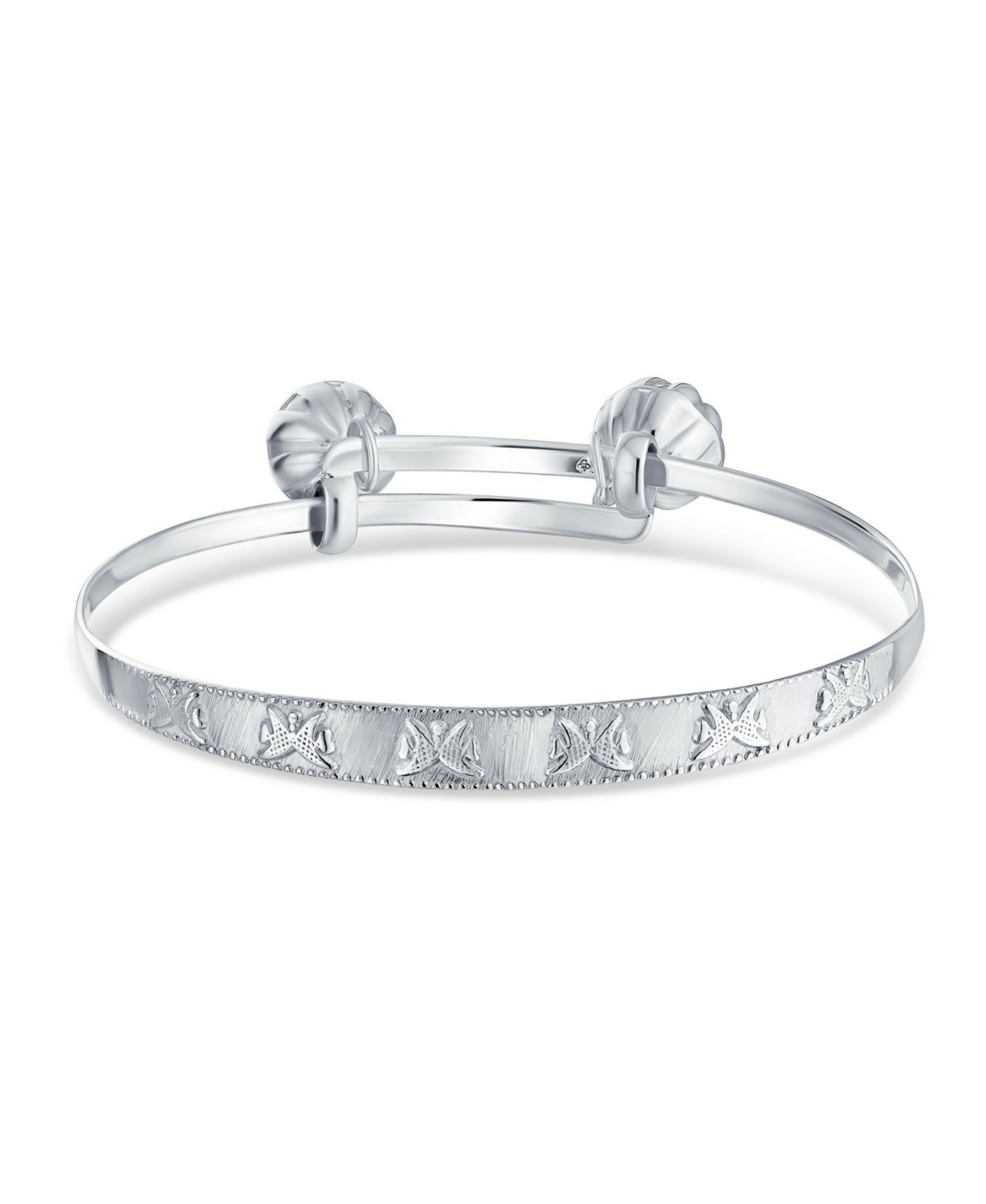 Jingle Bells Butterfly Bangle Bracelet Small Wrist 6.5 Inch .925 Sterling Silver Bells Silver Plated Adjustable - Silver