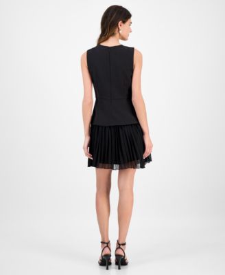 Women's Mixed-Media Sleeveless Pleated Dress