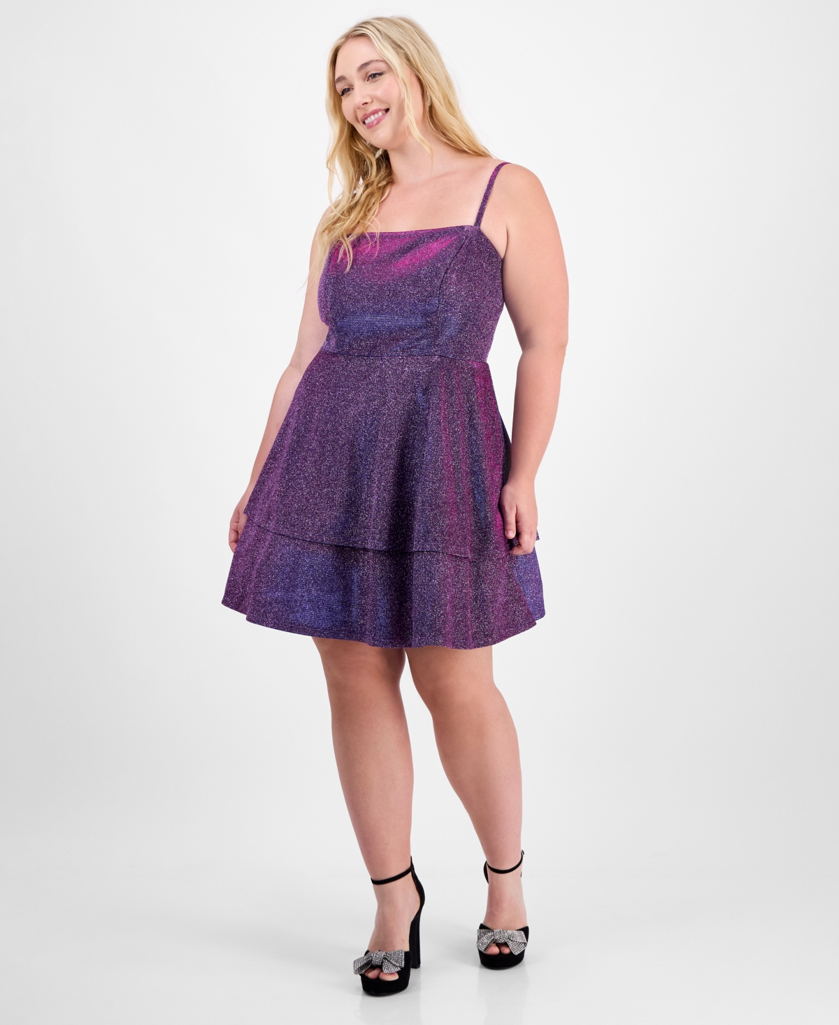 Trendy Plus Size Fit & Flare Glitter Dress - Grape