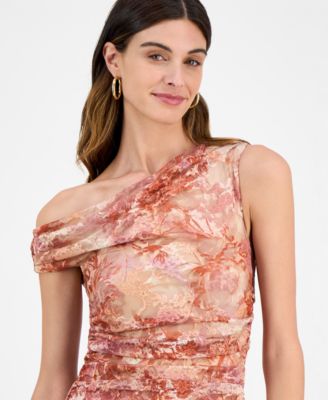 Juniors' Sheer Floral-Print Off-The-Shoulder Midi Dress