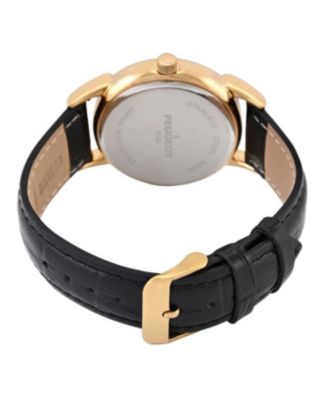 Men's 40mm Vintage Black Dial Sun Moon Black Leather Strap Watch