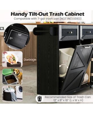 Rolling Kitchen Island with Trash Can Cabinet and Rubber Universal Wheels